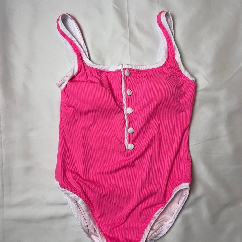Blush Waves One-Piece Swimsuit – Pink & White (Size L)